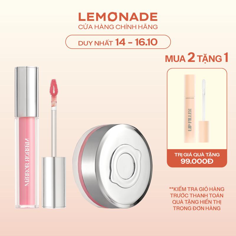 Combo 01 Má hồng căng bóng dạng phấn nước thuần chay Mirror Mirror Blush Cushion 8g và 01 Son tint bóng không dính siêu lỳ Lemonade Mirror Mirror Water Tint 4g