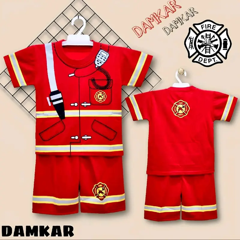 baju setelan damkar / pemadam kebakaran bisa tambah topi 1-10 tahun Fashion 1