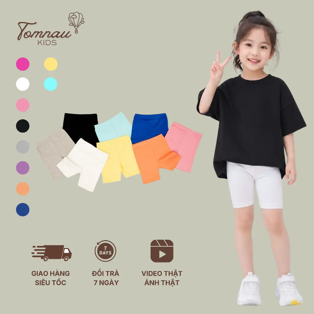 Đ1 – [Tom&Nau Kids] Quần leggin đùi bé gái Zip cotton phù hợp mọi phong cách – Size 6-30Kg