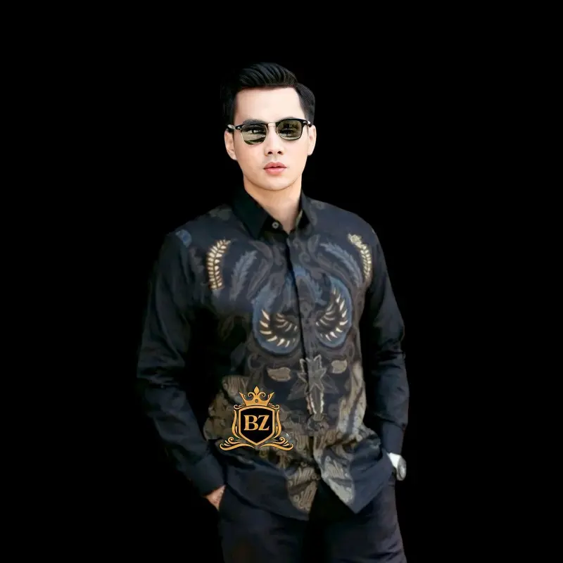 Kemeja Batik Pria Lengan Panjang Modern Model Casual-Batik Pria Keren Lembut Nyaman Baju Atasan Motif Printing Seragam Kantor Katun Merah 1
