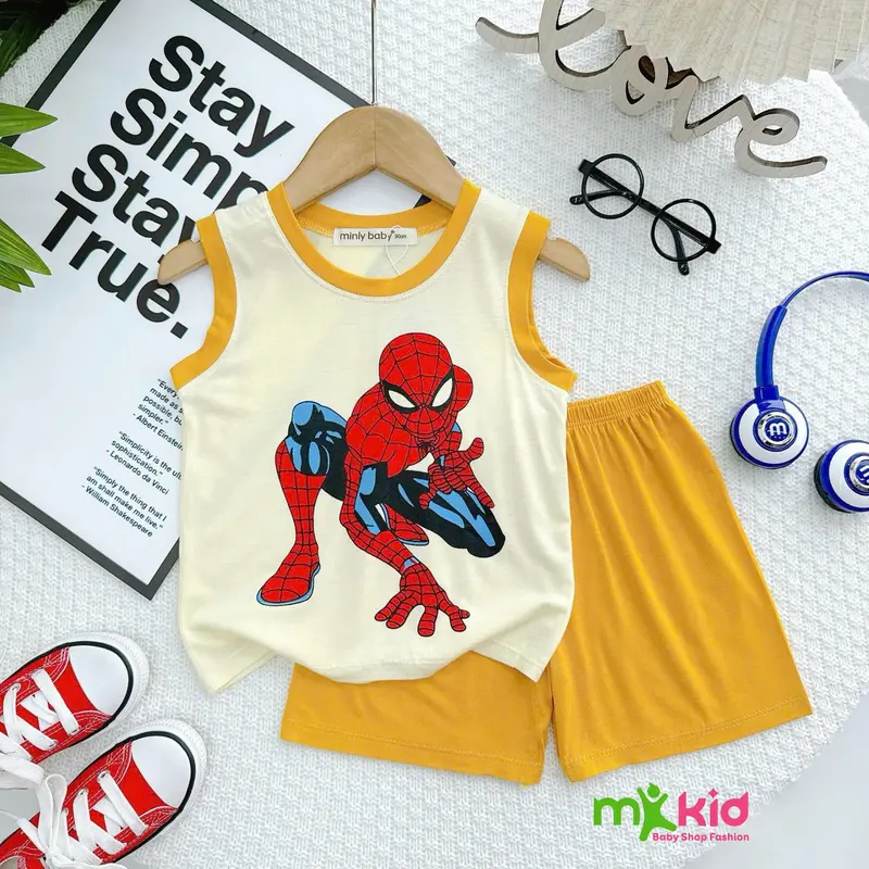 [MKKIDSHOP] Bộ Ba lỗ Cho Bé Trai 9-30KG Vải Thun Lạnh Mềm Mát Cho Bé Mặc Ngủ Mặc Nhà Đi Học 2