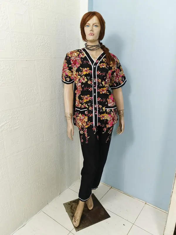 PIAMA CP BAJU TIDUR BATIK BAGAN SIAPI API BAHAN KATUN MOTIF BUNGA UK 3,M,L,XL 6