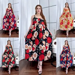 DRESS YUKENSI NAGITA MOTIF ROSE BIG LD 120 BAHAN RAYON ADEM