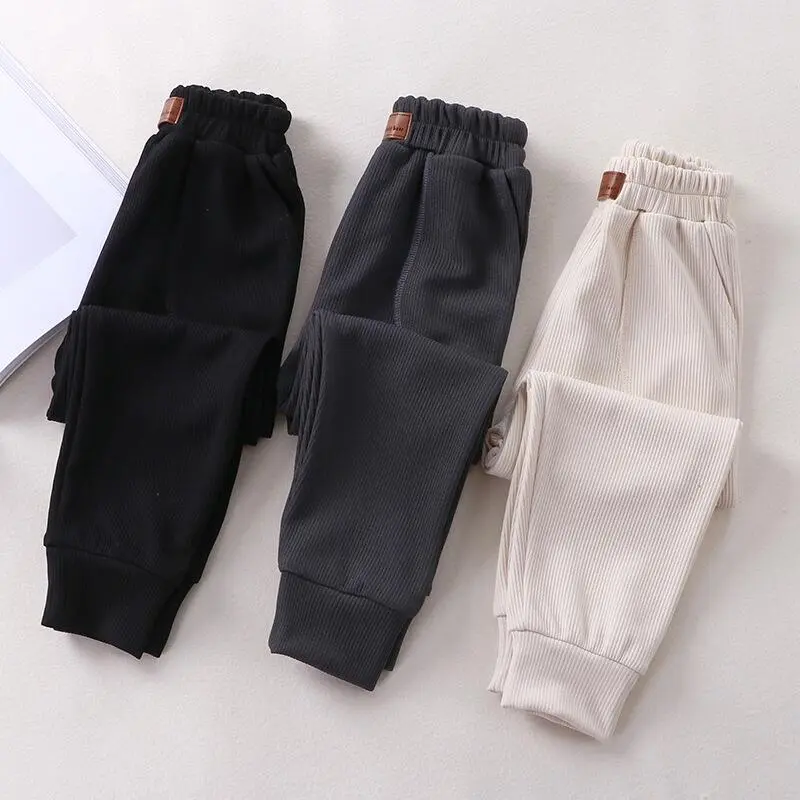 ML 90 150cm Spring Autumn Casual Solid Color All Match Boy Girl Baby Drawstring Outer Wear Medium Large Children Pants