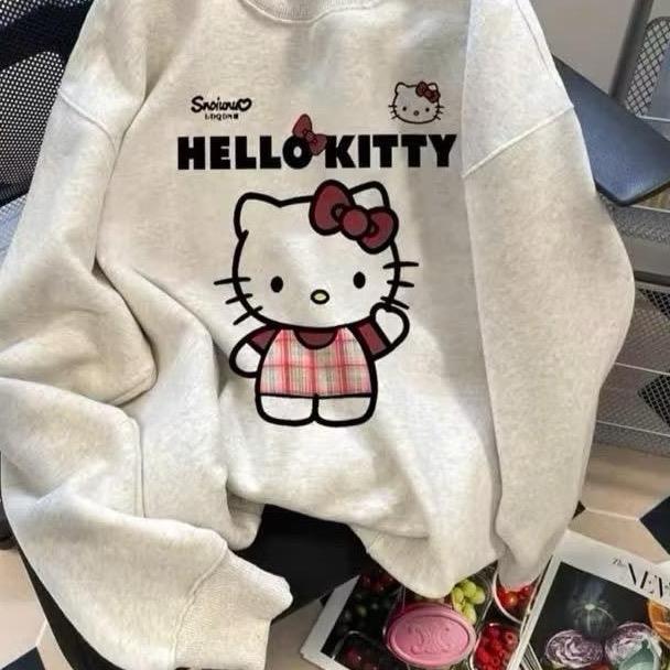 Áo nỉ sweater form rộng chất nỉ cotton hello kitty phong cách hàn quốc hottrend top Nữ Women Hoodie Cổ Tròn Thun