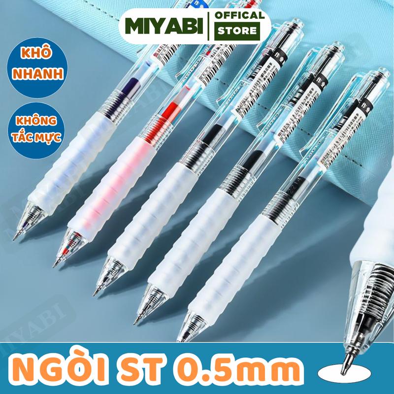 COMBO 5 Bút gel bấm ngòi ST 0.5mm Xanh Đen Đỏ nhanh khô bút bi nước đệm tay học sinh văn phòng bút gel bấm viết gel giá rẻ - MIYABI STORE