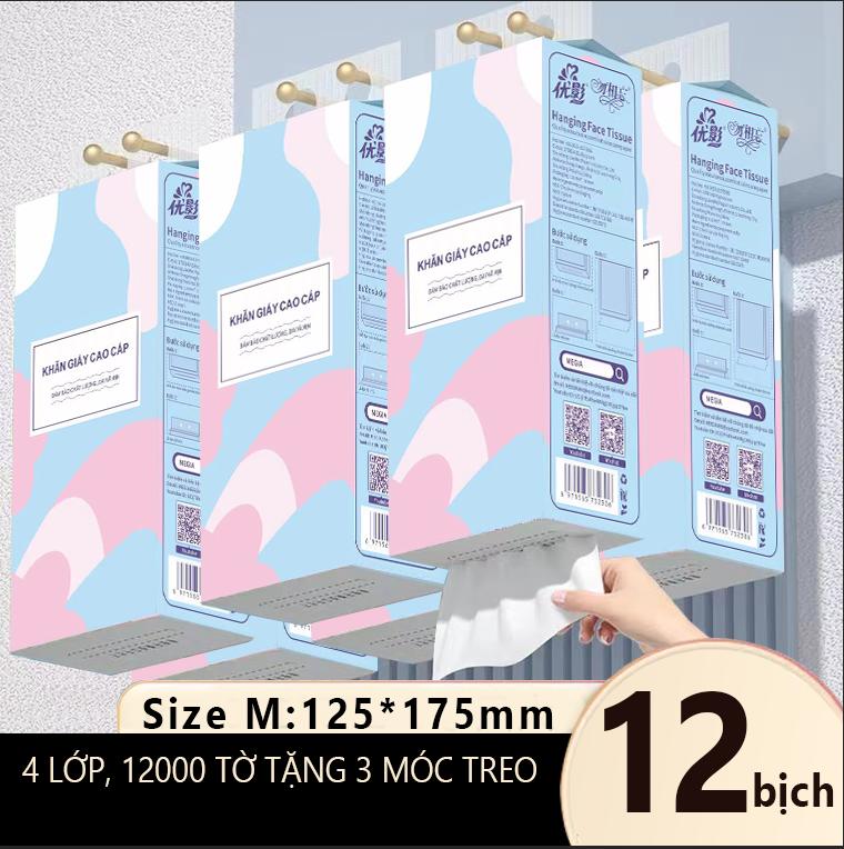 COMBO 12 bịch khăn giấy MEGIA Tissue 4 Lớp Mềm Mại Và Thoải Mái 1000 Tờ 175 * 120mm  Tường khăn giấy rút treo tường Giấy Vệ Sinh Face Tissue, Khăn Giấy Ăn rút, Thành Phần Bột Gỗ Tự Nhiên Thân Thiện An Toàn, Giấy Vệ Sinh