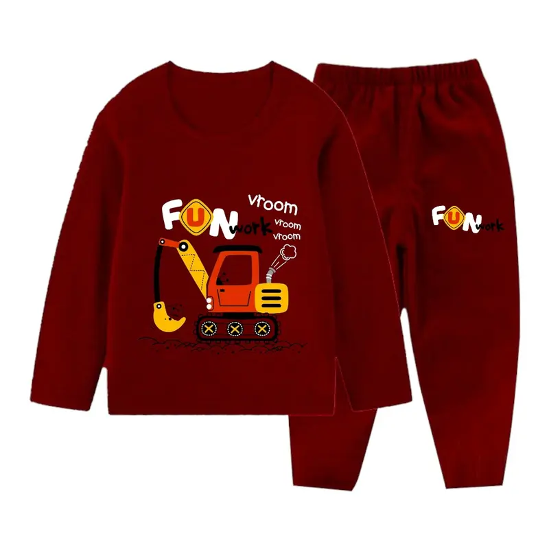 Setelan Piyama Anak Excavator Lengan Panjang / Baju Tidur Lengan Panjang Anak Cewek Cowok 5