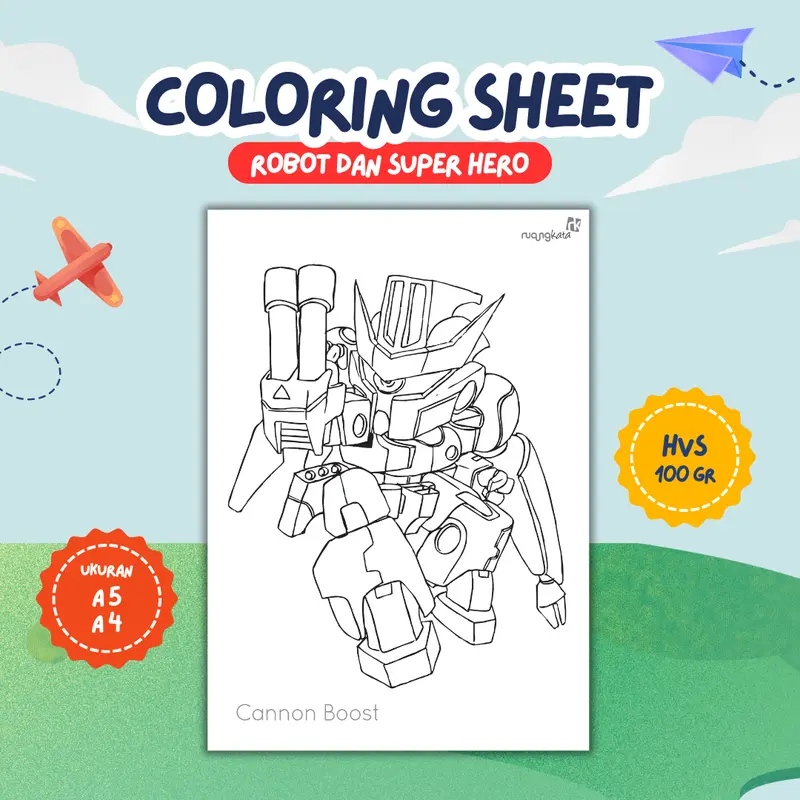 Lembar Mewarnai/Kertas Mewarnai/Coloring Sheet - Tema Robot & Superhero - Ukuran A4 & A5 - Kertas HVS Tebal 100 gram 1