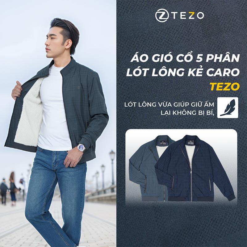  Áo gió nam TEZO áo khoác nam form slim fit cổ 5 phân lót lông kẻ hoạ tiết caro giữ ấm tốt 25AG5C022 