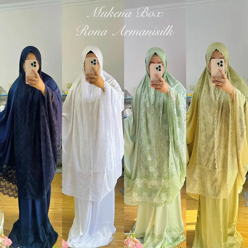 MUKENA BOX PREMIUM RONA ARMANISILK FREE TASBIH DAN BUKU DZIKIR COCOK UNTUK HAMPERS Lembut Muslim Nyaman Pouch Renda Dewasa Sajadah 4