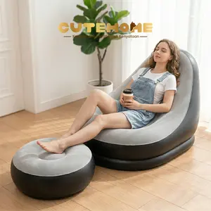 SOFA ANGIN SANTAI Dengan Sandaran Kaki & Pompa Kaki Kursi Portabel Kuat Tahan Lama untuk Indoor & Outdoor Abu-abu/Coklat Size Furniture
