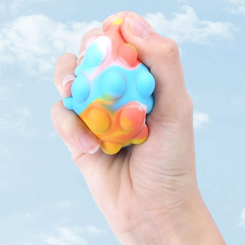 Product Introduction of 2pcs Rainbow Ball Push Bubble Antistress Cube Decompression Toys Squeeze 3D Elastic Ball Stress Relief Sensory Toy For Kids Gift 11