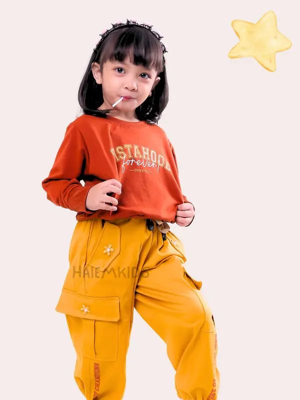 Set Sweater Oversize Anak Perempuan 4-13 Tahun Fashion Baju Anak Cewek Celana Cargo Serut | SOC | AI 1217 4