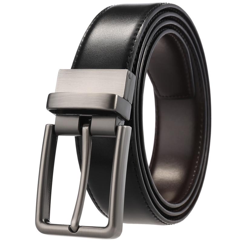 LumiSyne Reversible Leather Belt Men Rotated Buckle Genuine Leather Adjustable Black Brown Belt For Business Jeans Pants