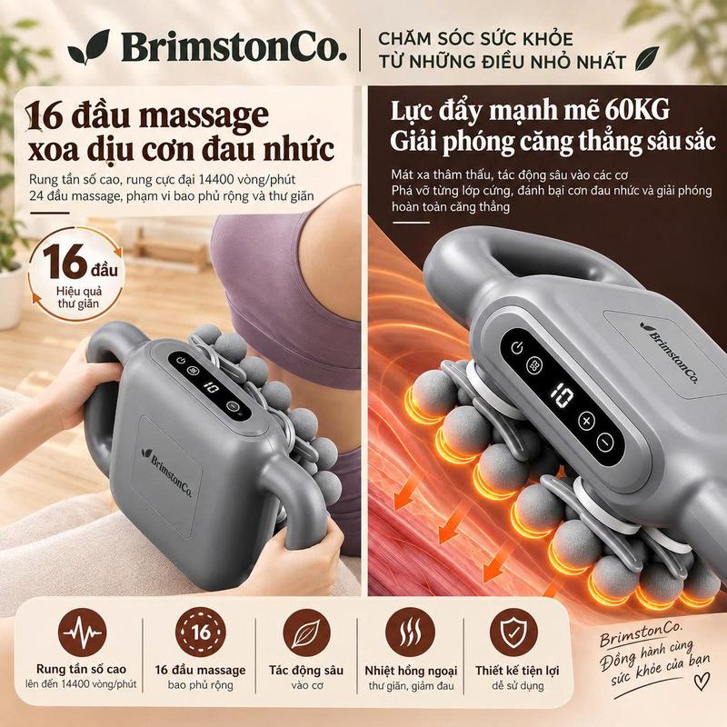 Máy Massage Cầm Tay 16 Đầu Động Cơ Yên Tĩnh Hỗ Trợ Thư Giãn Giảm Đau Nhức Cơ
