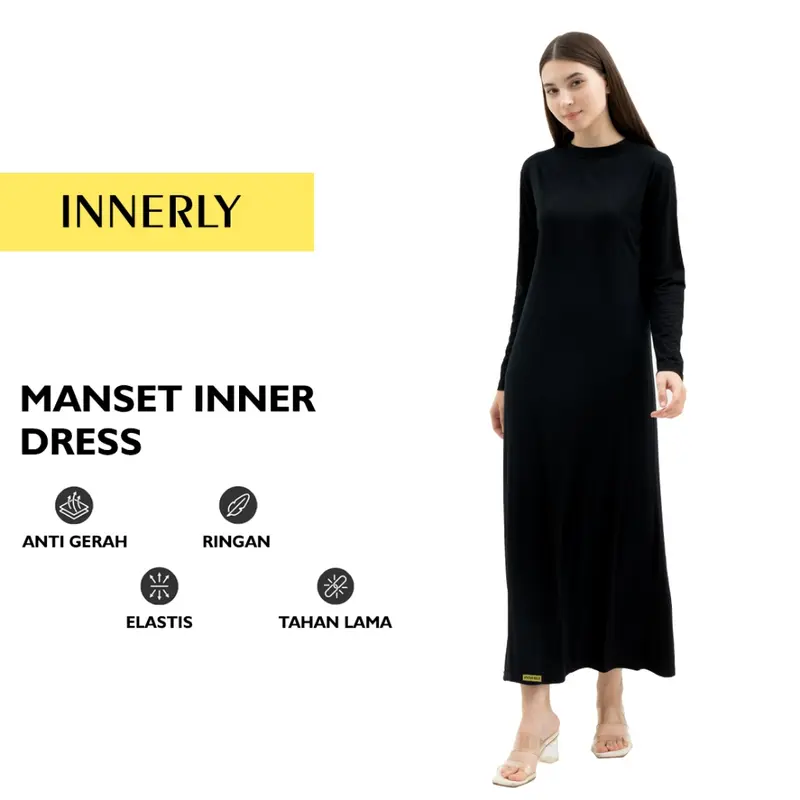 INNERLY Inner Dress Lengan Panjang Manset Gamis Wanita Daleman Baju Rayon 0