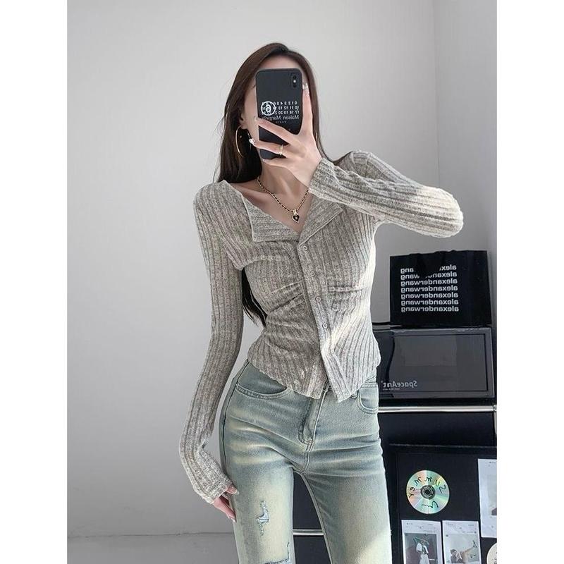 [ JOYFIT ] - ATASAN WANITA KOREA STYLE SERUT LONG SLEEVE KEMEJA BASIC STRETCH RAJUT 5