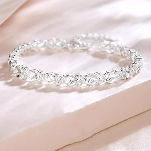 Dây tay bạc màu may mắn - cỏ bốn lá hình trái tim-Nữ thiết kế độc đáo nhẹ nhàng - Phối đồ đa năng