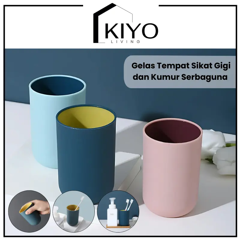 KIYO Gelas Tempat Sikat Gigi dan Kumur 2 Warna Cangkir Minum Wadah Odol Plastik Serbaguna Cangkir Pasta Sikat Gigi Kamar Mandi