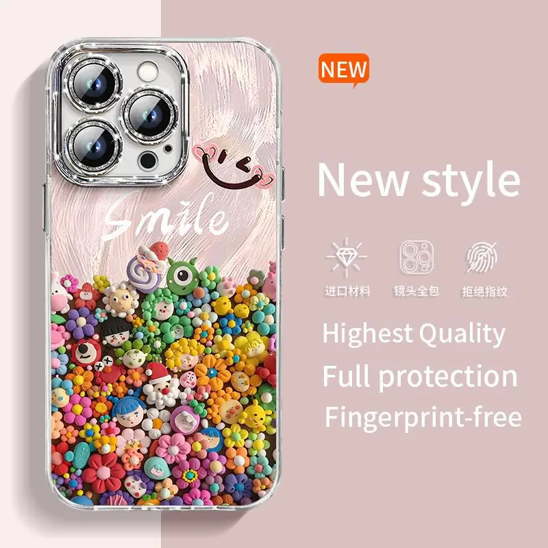 Casing Silikon TPU Wajah senyum bahagia untuk iPhone 13/15 pro max 14/Xsmax/R dengan 12/11 Film Lensa Bawaan - Wajah senyum bahagia - Ponsel 3