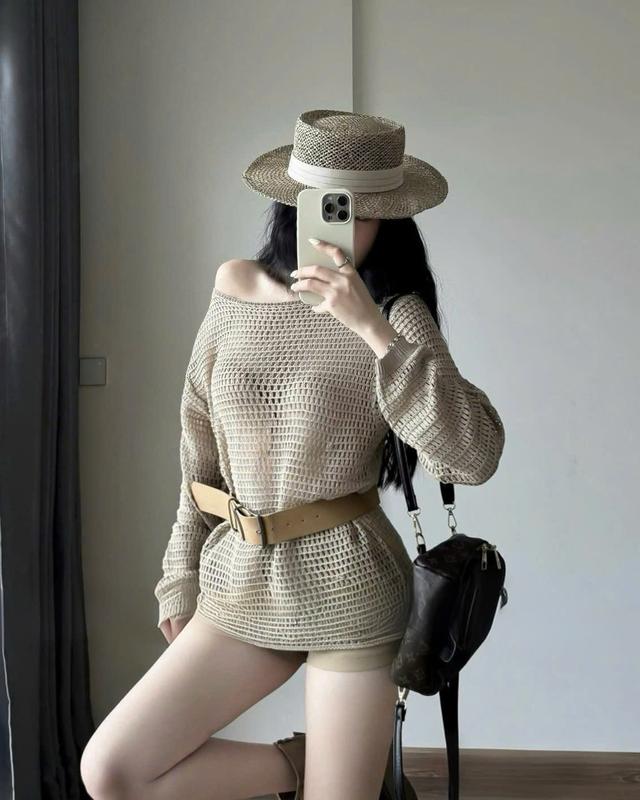 ÁO LƯỚI LỆCH VAI MIX THẮT LƯNG BẢN TO QCCC - Thinhhanstore