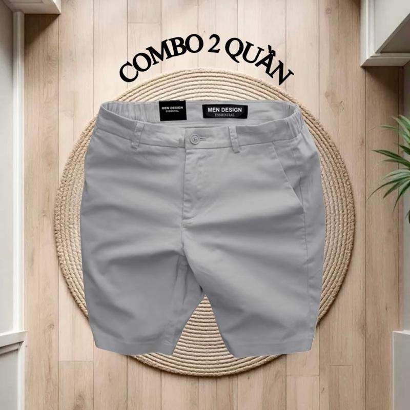 COMBO 2 Quần Short Kaki Nam Có Co Giãn  MEN DESIGN  - Quần Lửng Menswear Có Túi Nhung Jean 