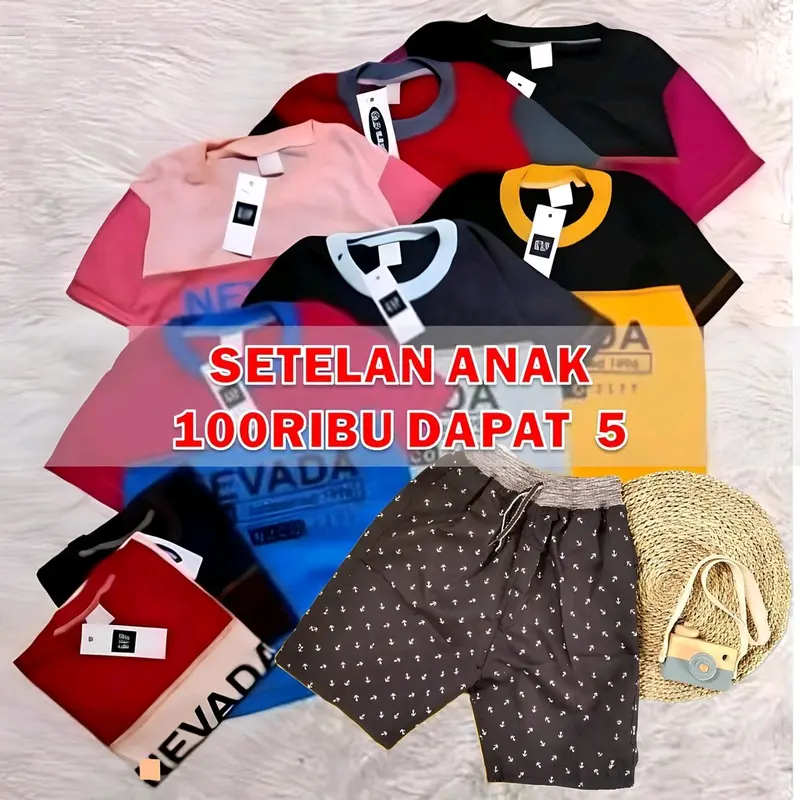 Setelan Anak Laki laki 100 Rb dapat 5 setelan  Celana Motif dan kaos Fashion 1