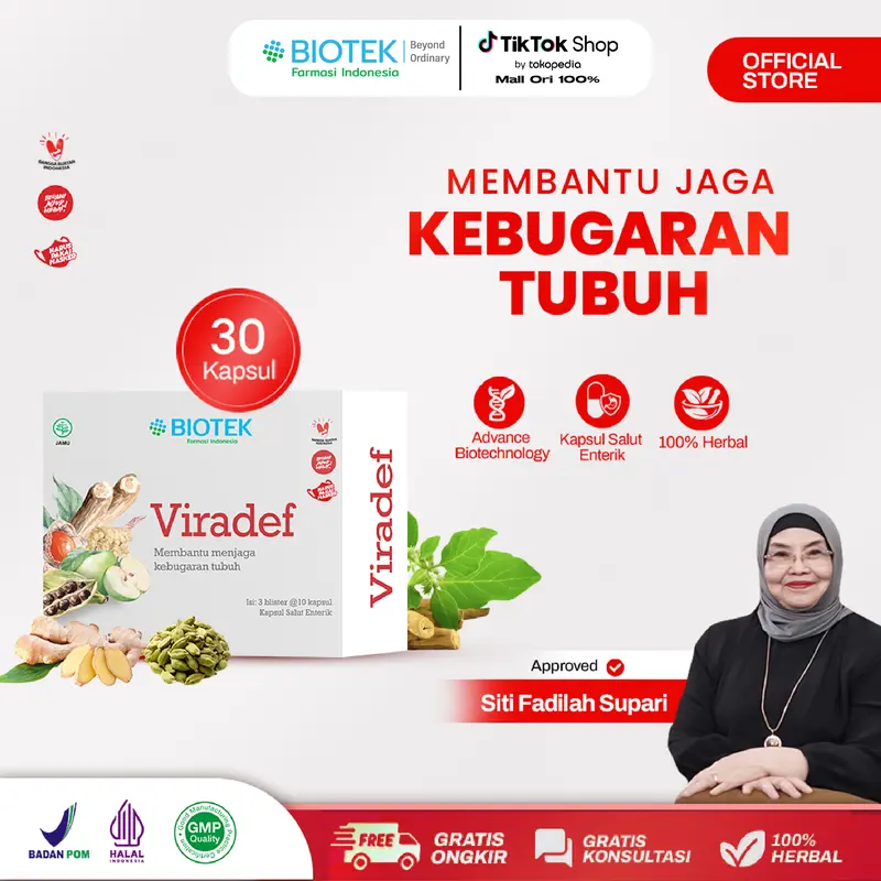 Biotek Viradef - Suplemen Virus Antivirus 30 Capsul - Menjaga Daya Tahan Tubuh & Antioksidan Alami - Membantu Stamina - Halal GMP Quality - Membantu Menghambat Infeksi Virus