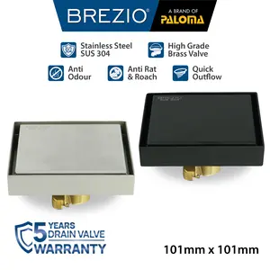 BREZIO Floor Drain Strainer Saringan Got Anti Bau Kamar Mandi Stainless Steel SUS 304 SUS304 Satin Silver Black Hitam FDBZ 1802 FDBZ 1803