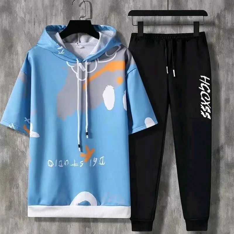 Bisa Cod/kaos distro cowok/Setelan Jogger Kp - Setelan Atasan Kaos Pria/1 set outfit cowok Celana Hoodie 3