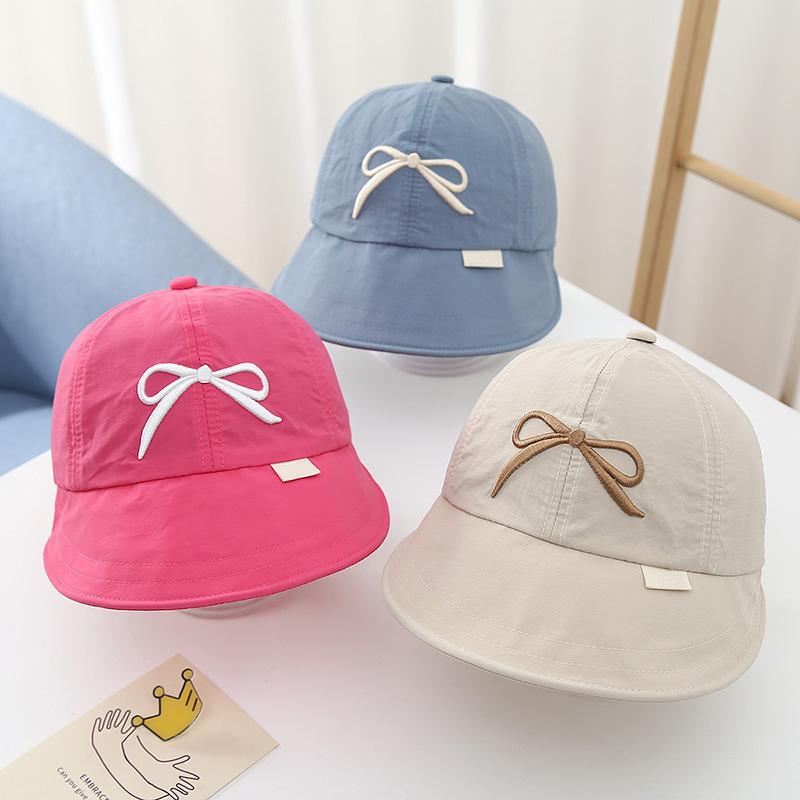 Mũ Chống Nắng Cho Em Bé Màu Trơn Có Nơ, Nhanh Khô, Mũ Lưỡi Trai Trẻ Em, Vành Lớn, Chống Tia UV, Thích Hợp Cho Trẻ Em, Mũ Ngư Dân