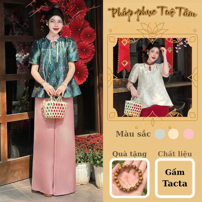  Set đồ gấm tacta cổ giọt lệ cách tân điệu đà trẻ trung-  Top  Áo  Set  Nữ  đi chơi tết 2025 Women 