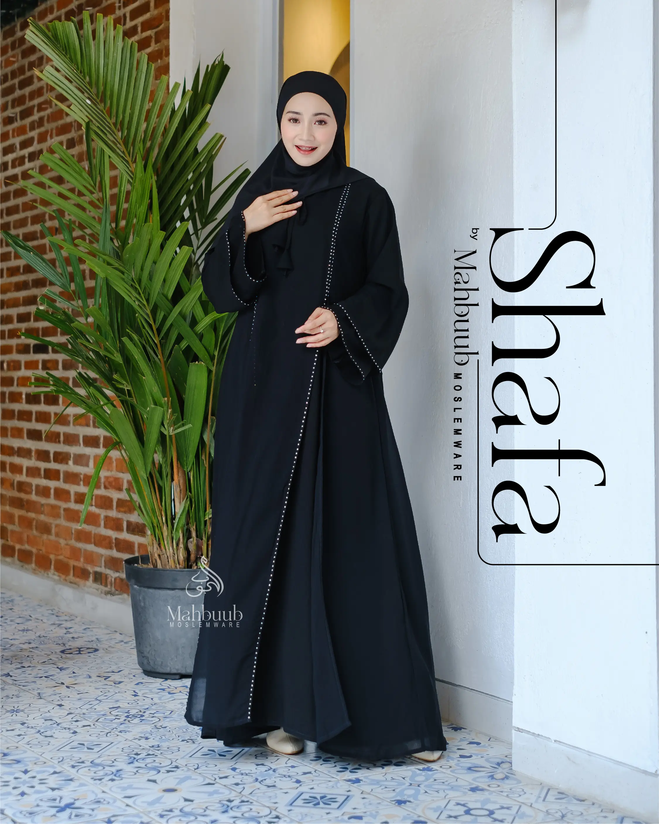 Shafa Abaya Hitam Turkey Gamis Syari Muslimah Bahan Jetblack Hitam Kombinasi Renda Mahbuub Collection Dress Arab Saudi 960