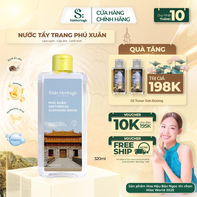 Nước Tẩy Trang Phú Xuân cấp ẩm và làm sạch sâu dịu nhẹ cho mọi loại da SKIN HERITAGE sử dụng công nghệ Micellar 55ml & 320ml