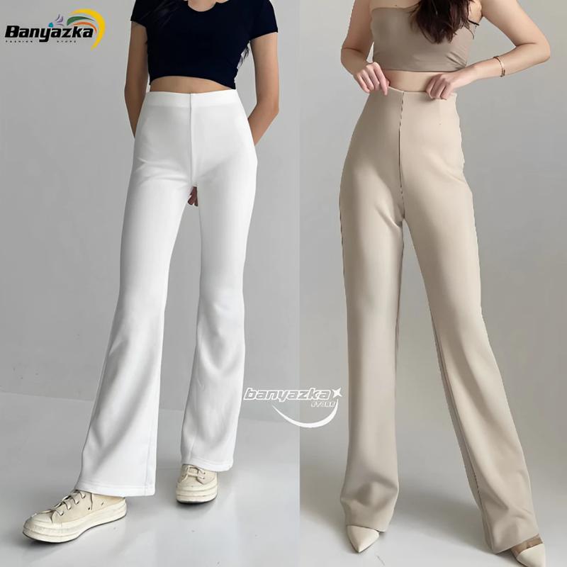 SARINAH Celana Cutbray Scuba Premium Highwaist Flare Pants Hitam Karet Nyaman Panjang Tebal Wanita Basic Casual Kerja Formal