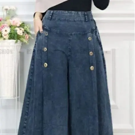 Celana Kulot Paula Jumbo Snow Palazzo Jeans dengan Tali Gesper dan Pinggang Karet - Nyaman Denim Wanita Panjang Dewasa Rawis Cewek 3