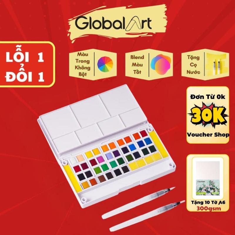 [Tặng Bút + Giấy Vẽ 300gsm] Combo Màu Nước Solid Water Color Dạng Nén Cao Cấp Global Art 24/36M Tặng Kèm Mút Và Bút Nước Chuyên Nghiệp.
