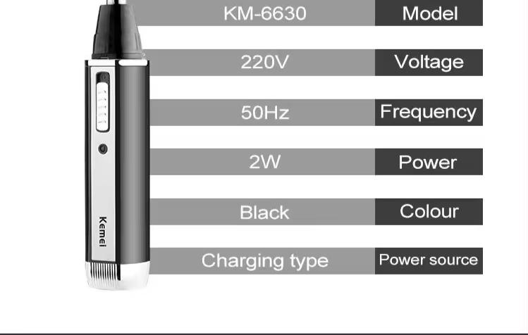 Product Introduction of Kemei KM-6630 4 in 1 Nose Eyebrow Hair Beard Trimmer Rechargeable Electric Shaver Nose Ear Trimmer With Temple Cut for Men 2