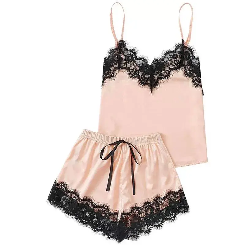 silk sleep suit women sexy lace satin pajamas set Vneck Hol thin S-2xl -  TikTok Shop Philippines