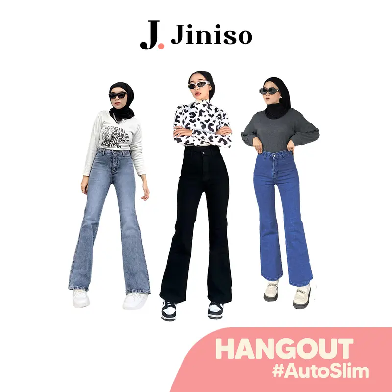 HANGOUT - JINISO Stretch Cutbray Celana Jeans Wanita Highwaist 0
