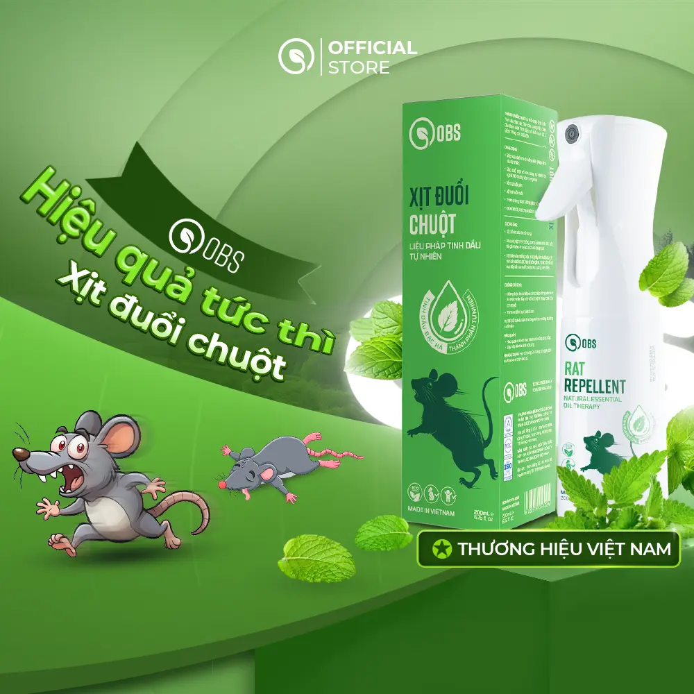Bình Xịt Đuổi Chuột Và Côn Trùng OBS Bằng Liệu Pháp Tinh Dầu Thiên Nhiên 200ml - Đuổi Chuột Ra Khỏi Nhà, Xe Ô Tô - An Toàn Cho Con Người Và Động Vật