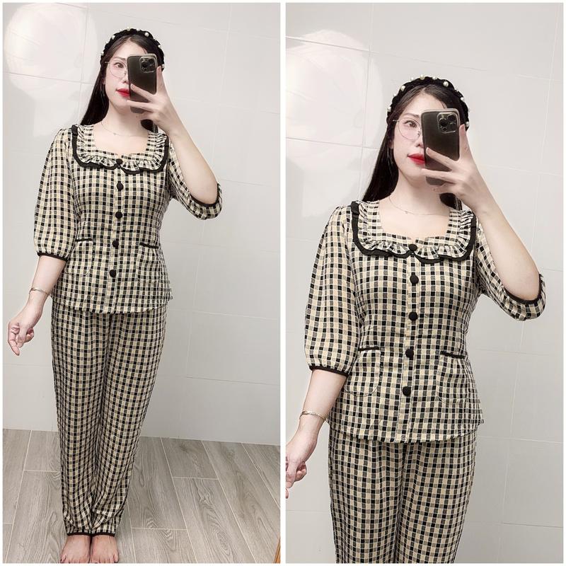  Đồ Bộ Nữ Tay Lỡ Quần Dài Cổ Vuông Phối Bèo Chất Lụa Mango Mềm Mát Thích Hợp Cho Mọi Lứa tuổi 