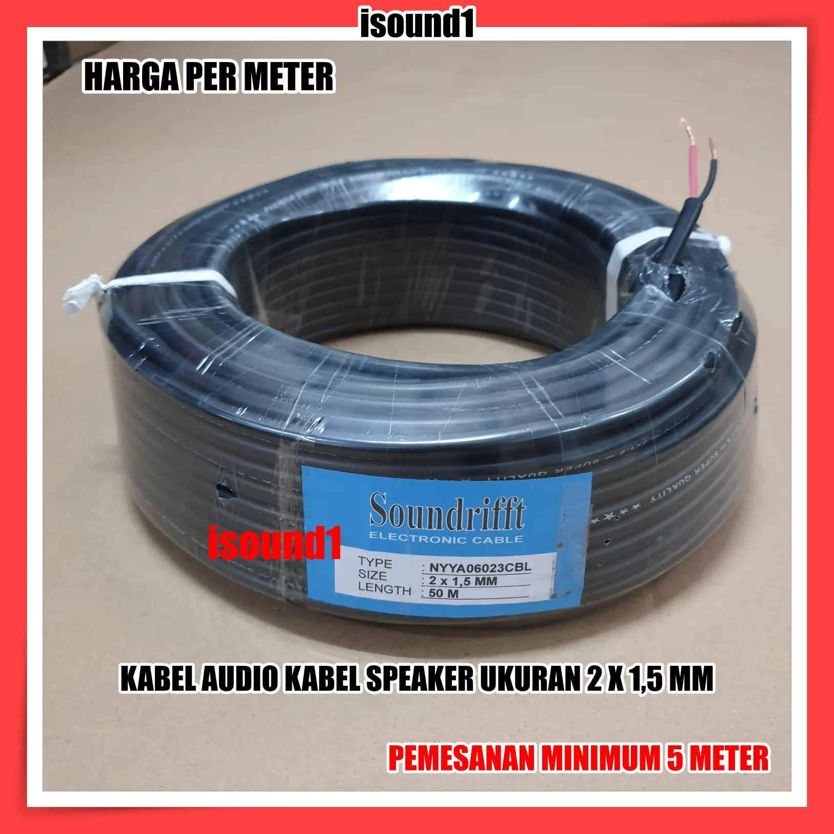 KABEL SPEAKER PROFESSIONAL SOUNDRIFFT AUDIO 2 X 1,5MM HARGA METERAN