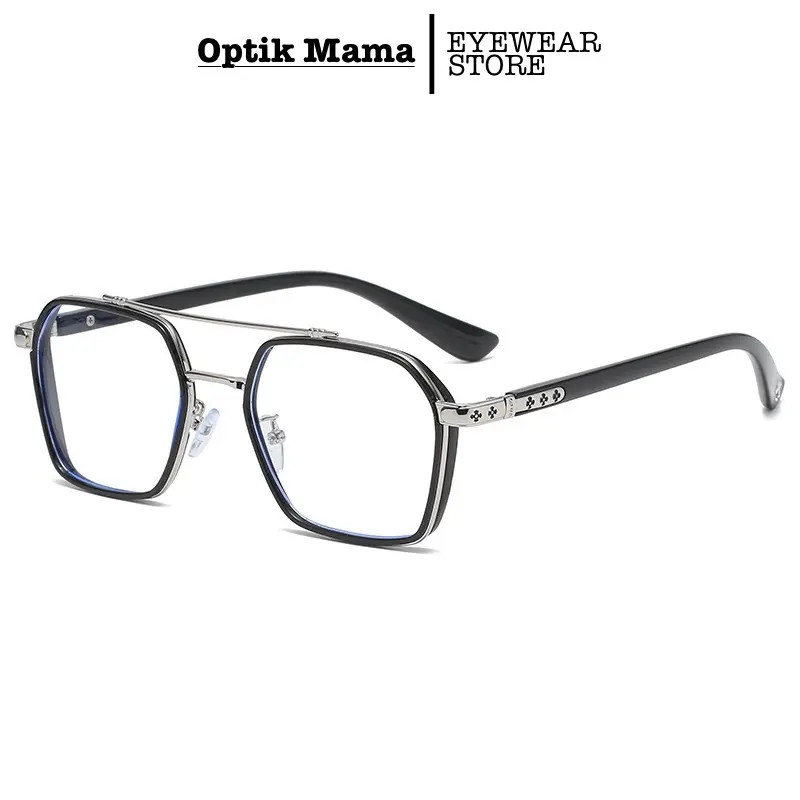 OPTIK MAMA-(BELI 1 GRATIS 1)Kacamata Model Kotak Aviator Kacamata Antiradiasi Kacamata Minus Kacamata Photocromic Biru Frame Glasses Eyewear Pria&Wanita Bluecromic Blueray Lensa