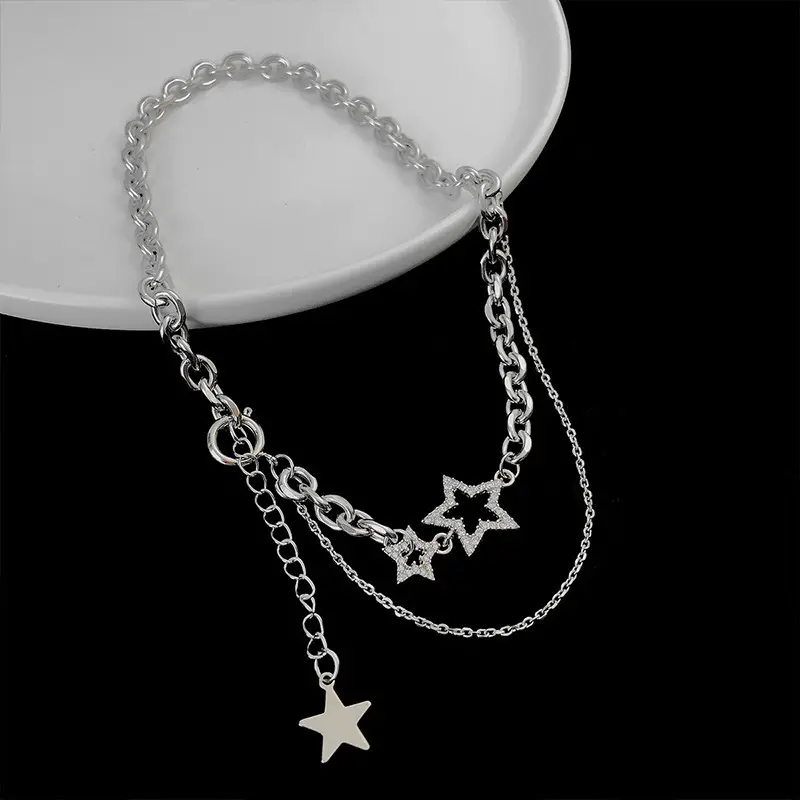 COD ❤️ Kalung Bintang Star Berlapis Ganda Desain Rasa Dalam Rantai Tulang Selangka Hip-Hop Wanita 3