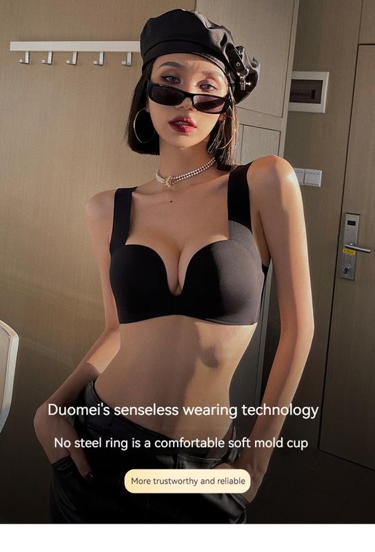 Product Introduction of Internet Celebrity Designer Hot Seamless Underwear Breast Holding Adjustable Bra Set Wireless Small Chest Push up and Anti-Sagging Sexy Bra Female Summer 5