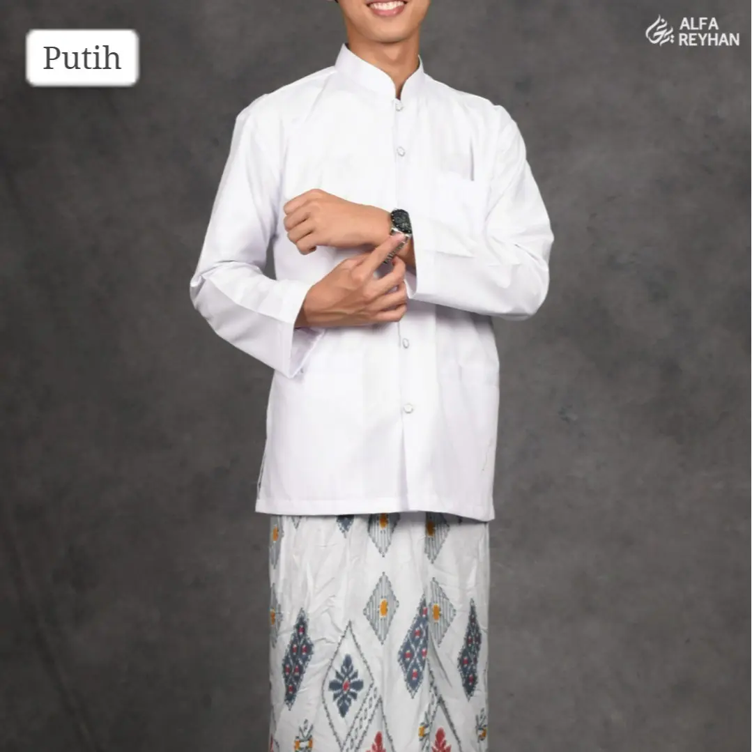 Baju koko racis / taqwa sanghai racis Alfa Rayhan Dewasa Kain polyester Panjang Polos Kerah Lembut Muslim Nyaman