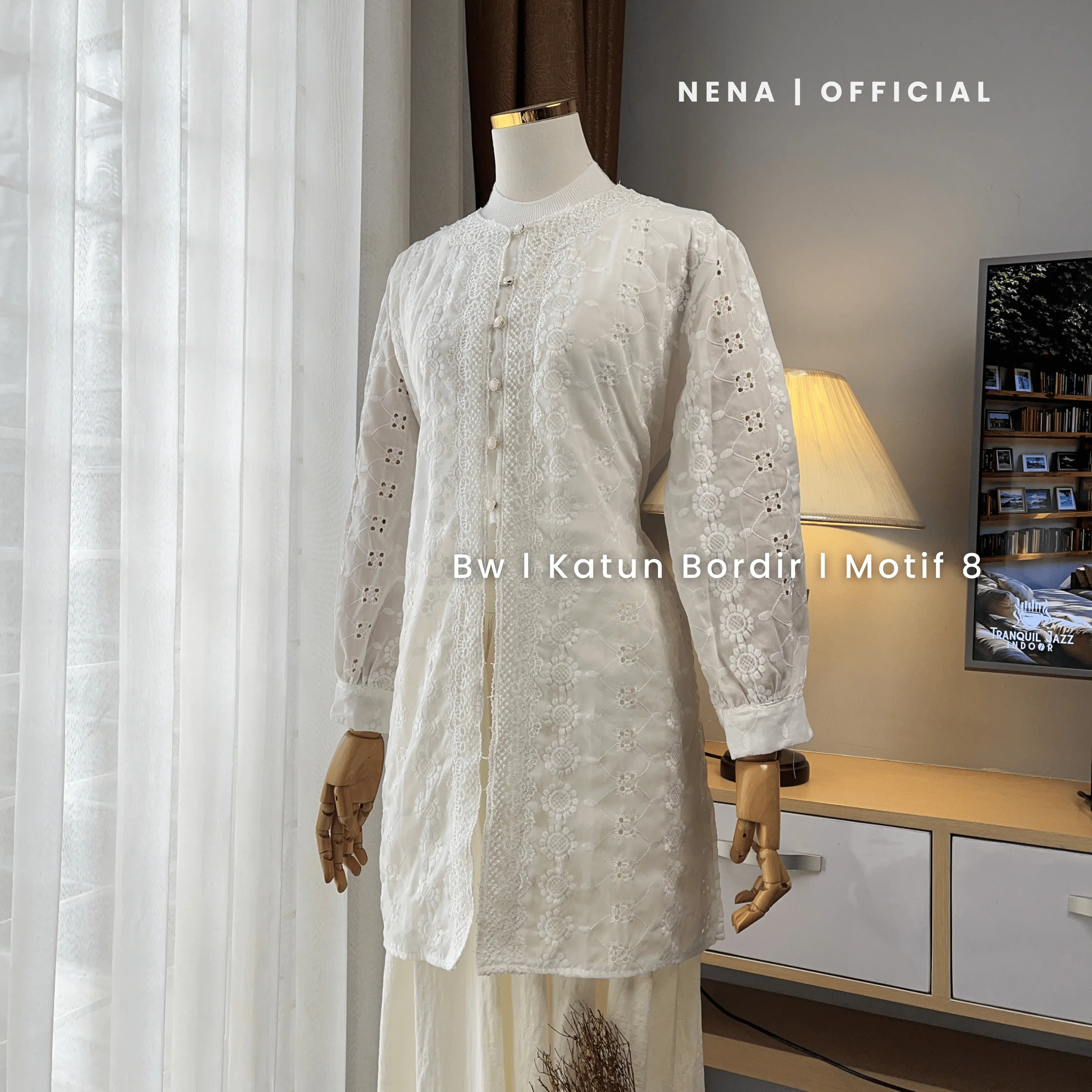 Broken White Cotton Hole Bordir Motif 8