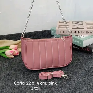 Tas selempang Wanita Corla terbaru fungsi acara pesta,kasual,pesta, kondangan Kulit PU Kanvas Polos Polka Dot Hitam Cokelat Navy Canvas Perempuan Cewek